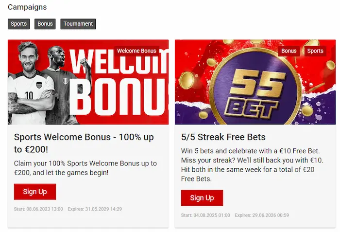 55Bet Casino sport
